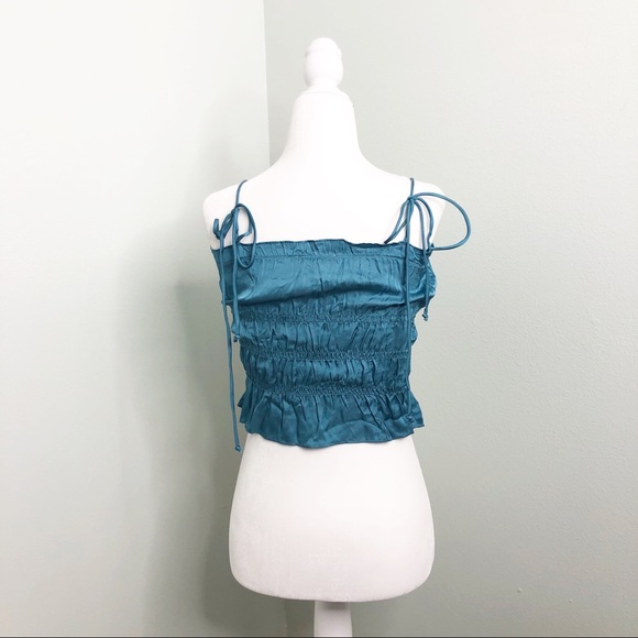 Olivaceous Crop Top Y2K Teal Blue Ruffle Sleeveless - Picture 4 of 13